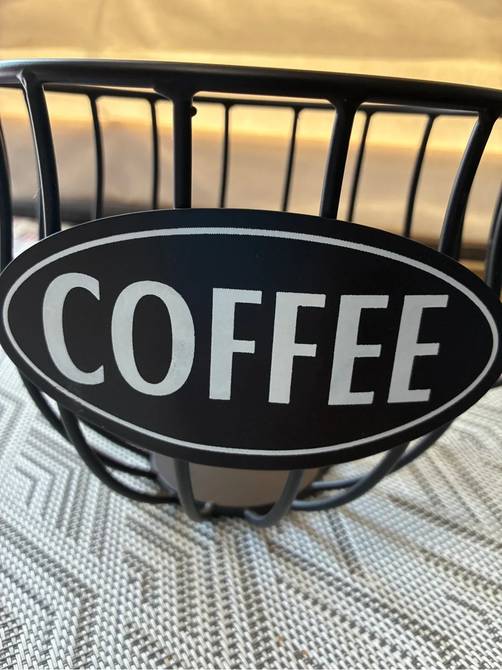 Black Coffee Wire Basket Mug Holder - Coffee Label 7” x 6”